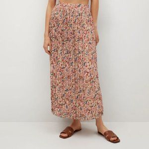 Mango Floral Pleated Chiffon Midi Skirt